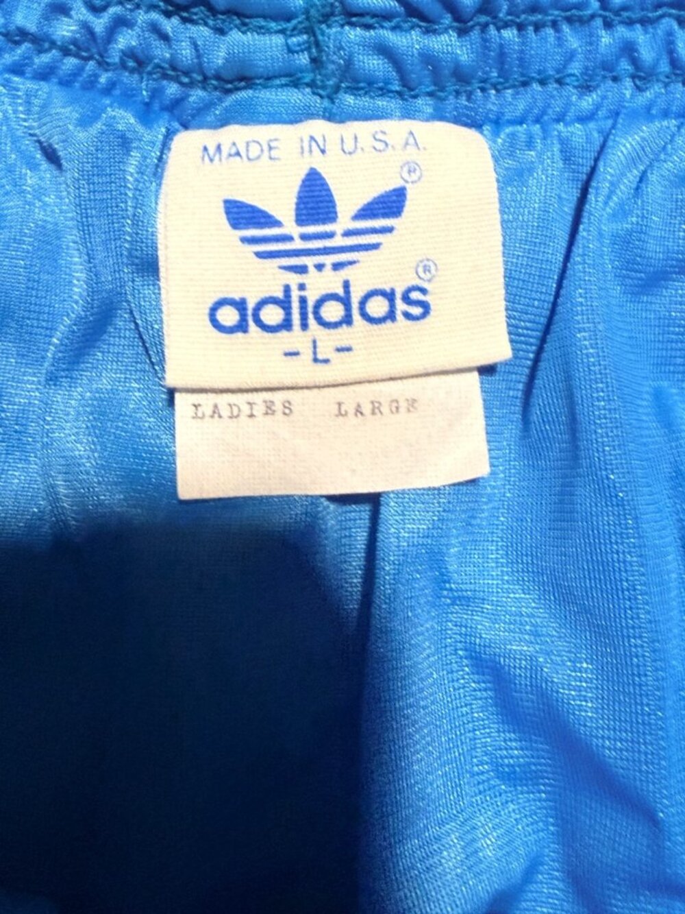 80s Adidas Shiny Nylon Sprinter Shorts Ladies Large Blue White Trefoil USA retro - Picture 6 of 8
